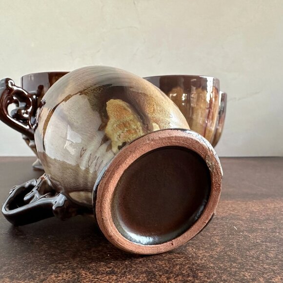 Set of 6 Brown Drip Glaze Coffee Mugs Mid Century - Picture 7 of 14